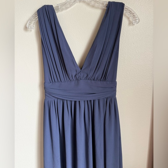 Lulus Maxi Dress Size XXS V-Neck Chiffon Gown Dusty Blue Gray Wedding Bridesmaid - Picture 4 of 16
